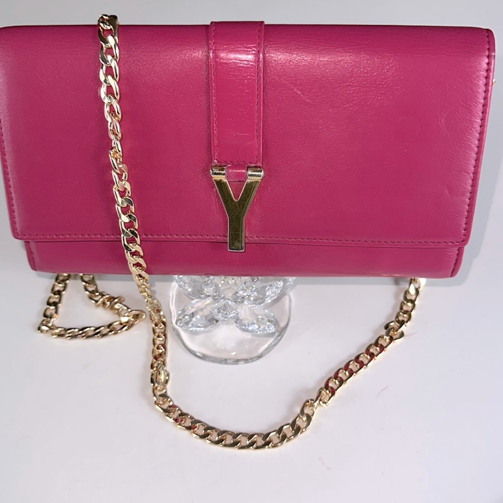 Yves Saint Laurent Y logo Leather Long Bifold Wallet Authentic &unbranded chain